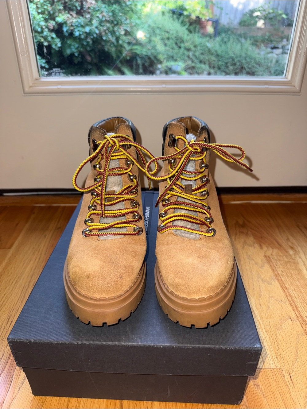 Marc Fisher Wheat Suede Lace-Up Platform Hiking Boots